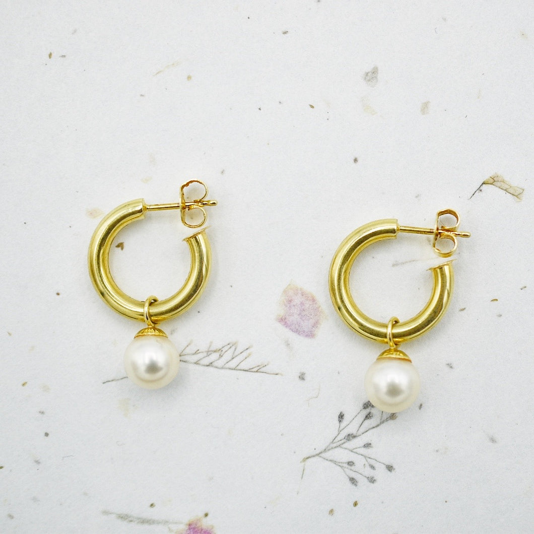 Small Hoops with Removable Pearl Charm