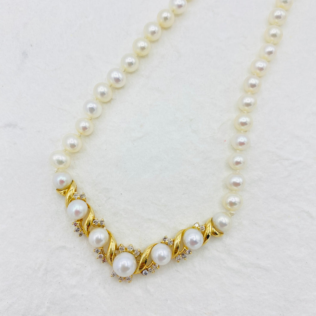 Pearl, Diamond, 14k Necklace