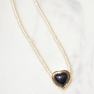 Black Heart and Pearl Necklace