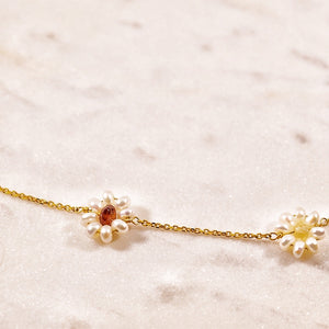 Gemstone and Pearl Flower Station Necklace