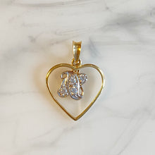 Load image into Gallery viewer, 18k CZ “N” Heart Pendant
