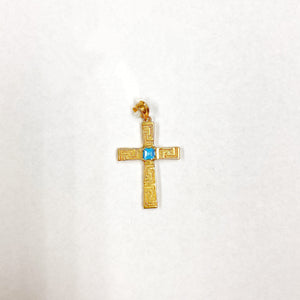 Blue Topaz Greek Key Cross