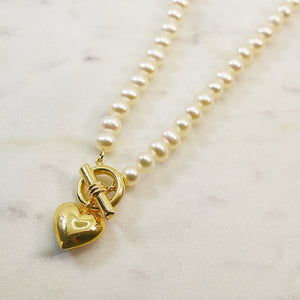 Pearl and Toggle Heart Necklace